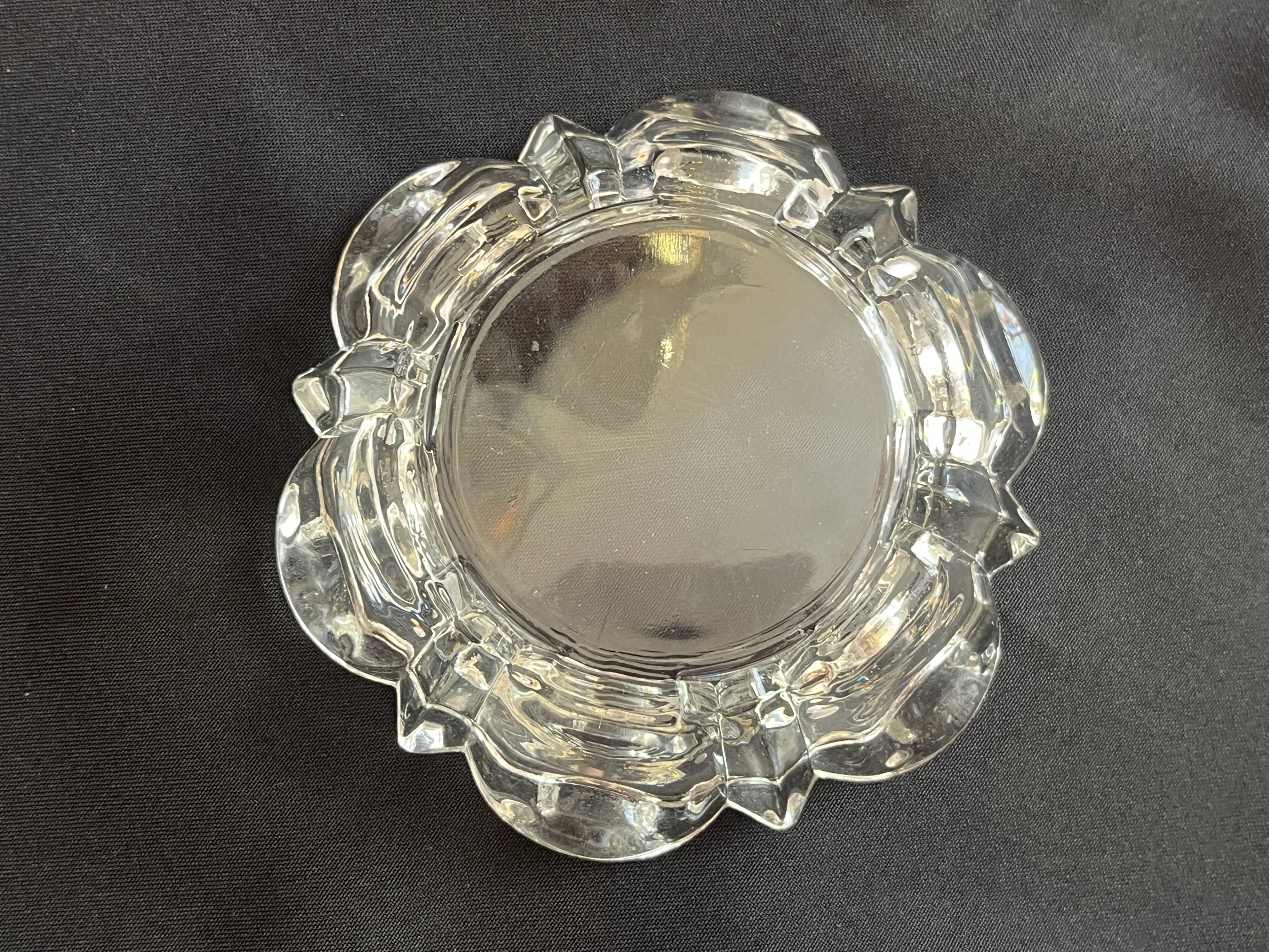 Antique vintage molded glass art deco ashtray with glass pocket emptier