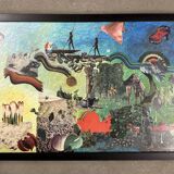 Very large framed surrealist collage by Alain Gaudet 1979