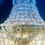 Large Montgolfiere chandelier in gilded bronze and faceted glass pendants