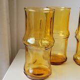 4 verres à orangeade vintage en verre jaune en forme de bambou