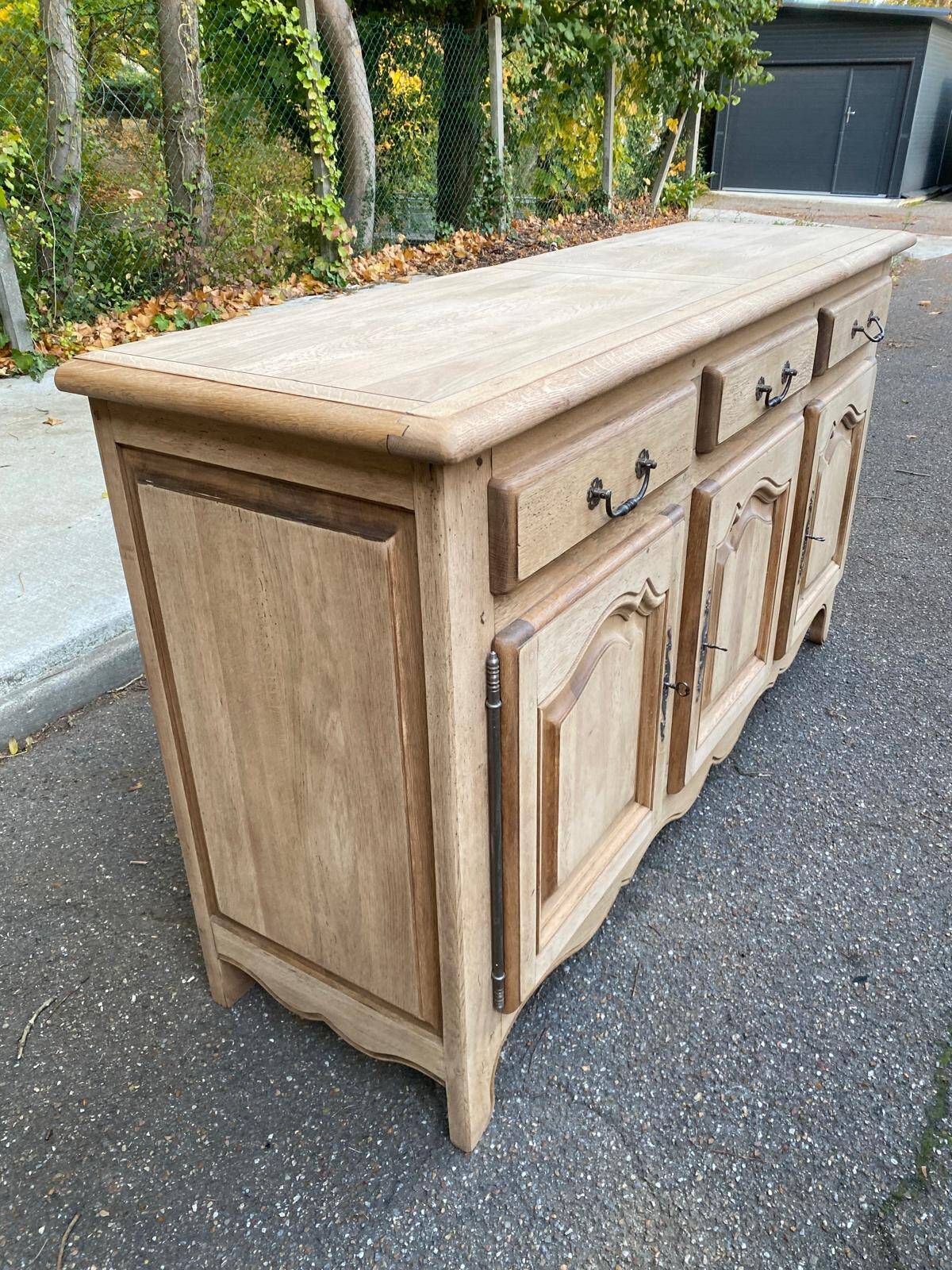 Renovated sideboard in solid oak from the 19th century, 190cm.