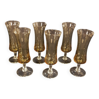 6 mini blown glass champagne flutes