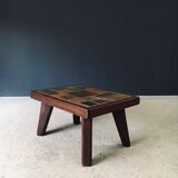 Brutalist Rustic Slate Tile & Oak Coffee Table, Belgium, 1960s