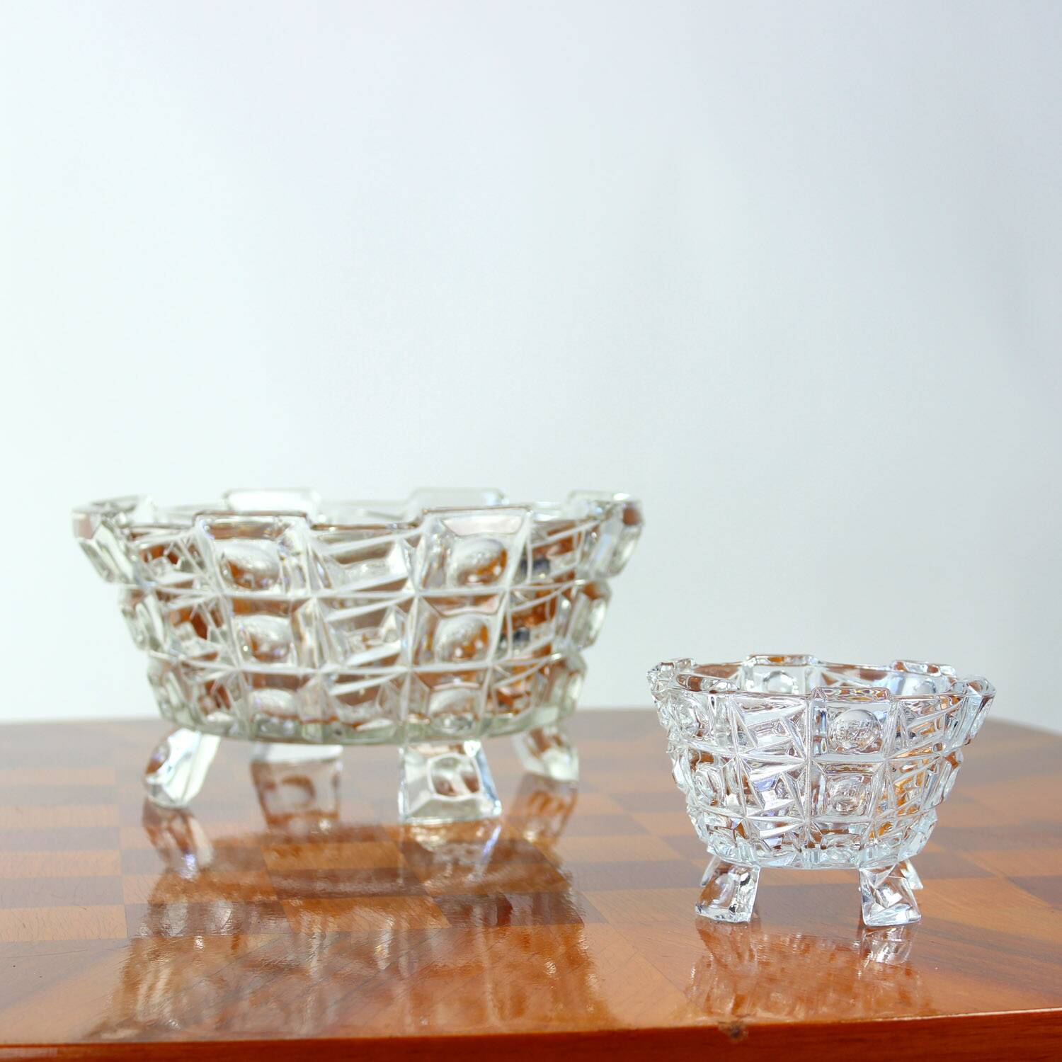 Set Of Two Art Deco Pressed Glass Bowls By Libochovice, 1930s