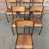 Set of 6 vintage industrial school chairs for communities mullca delagrave tube & wood