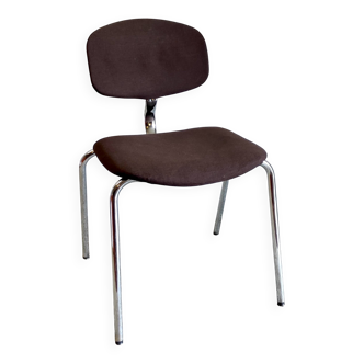 Chaise Strafor en métal chromé et tissu marron, années 70