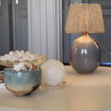 Signed ceramic lamp, rope lampshade