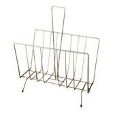 Mid-century magazine rack in golden metal wire