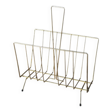 Mid-century magazine rack in golden metal wire