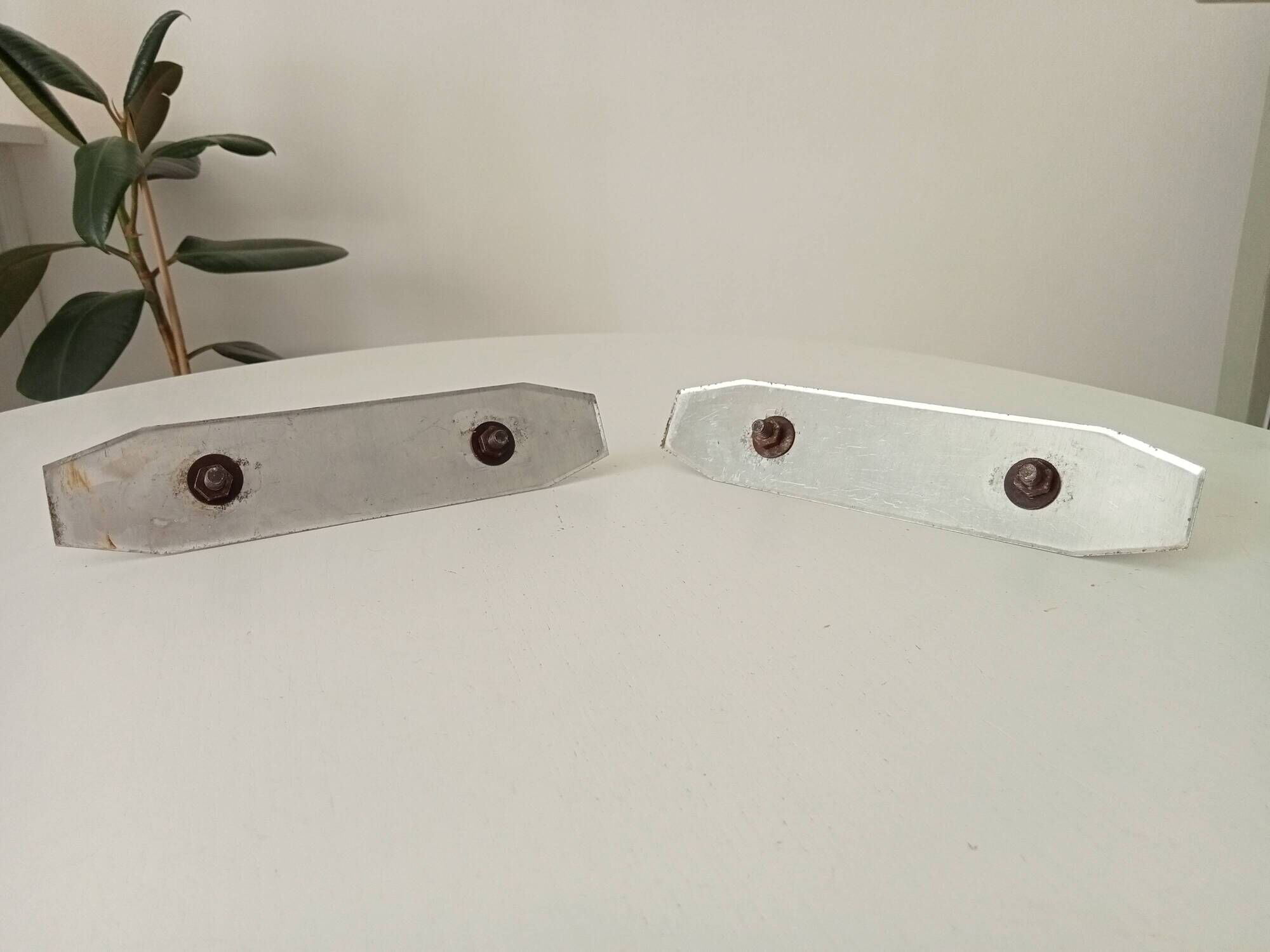 Pair of vintage brushed aluminum furniture handles