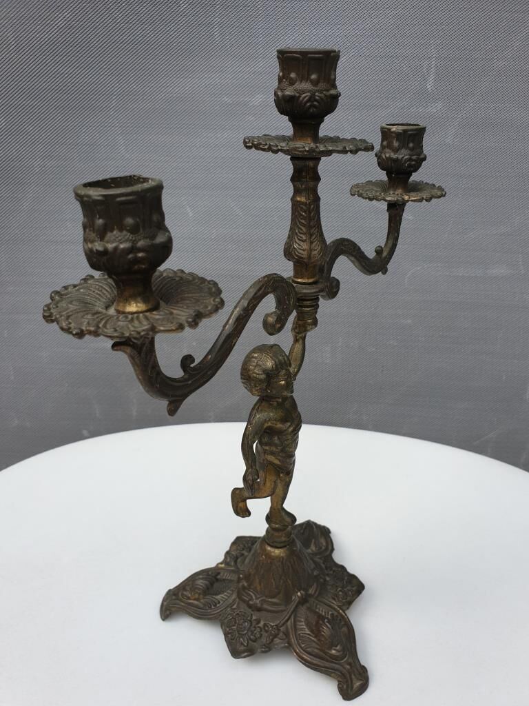 "Il mio bel foco" pair of candlesticks XIXth cherubs 3 torchieres