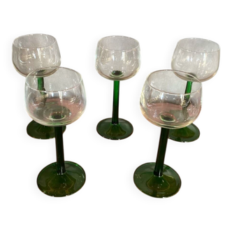 Set of 5 alsace balloon wine glasses vintage green glass