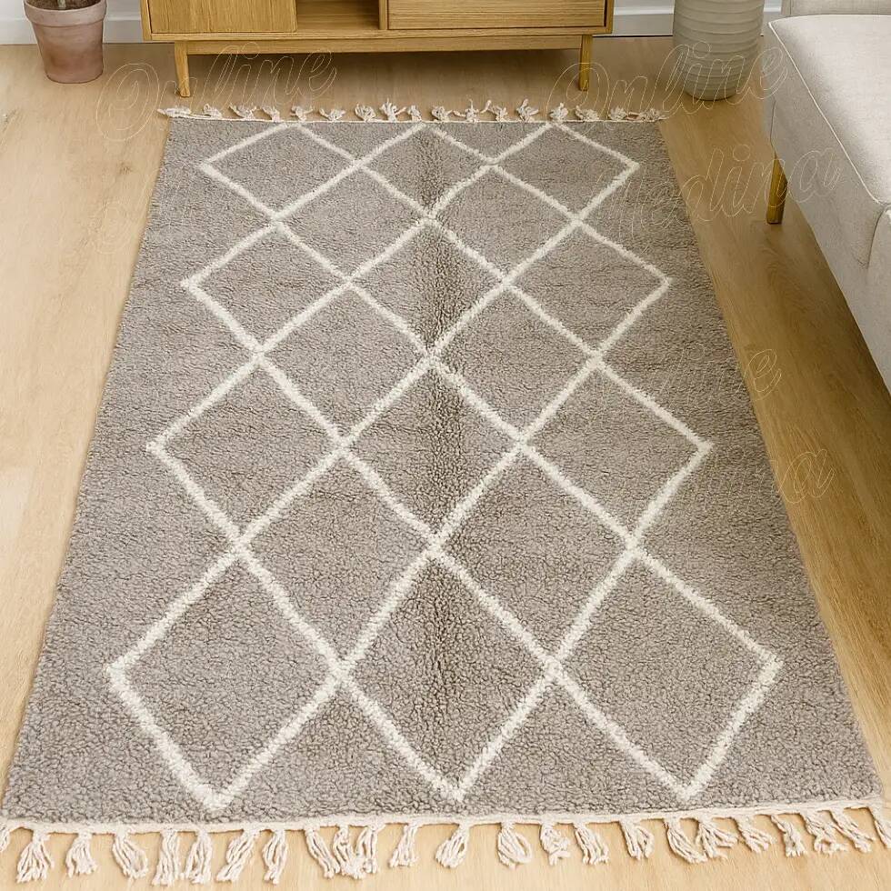 Carpet beni ourain cream with black diamonds wool