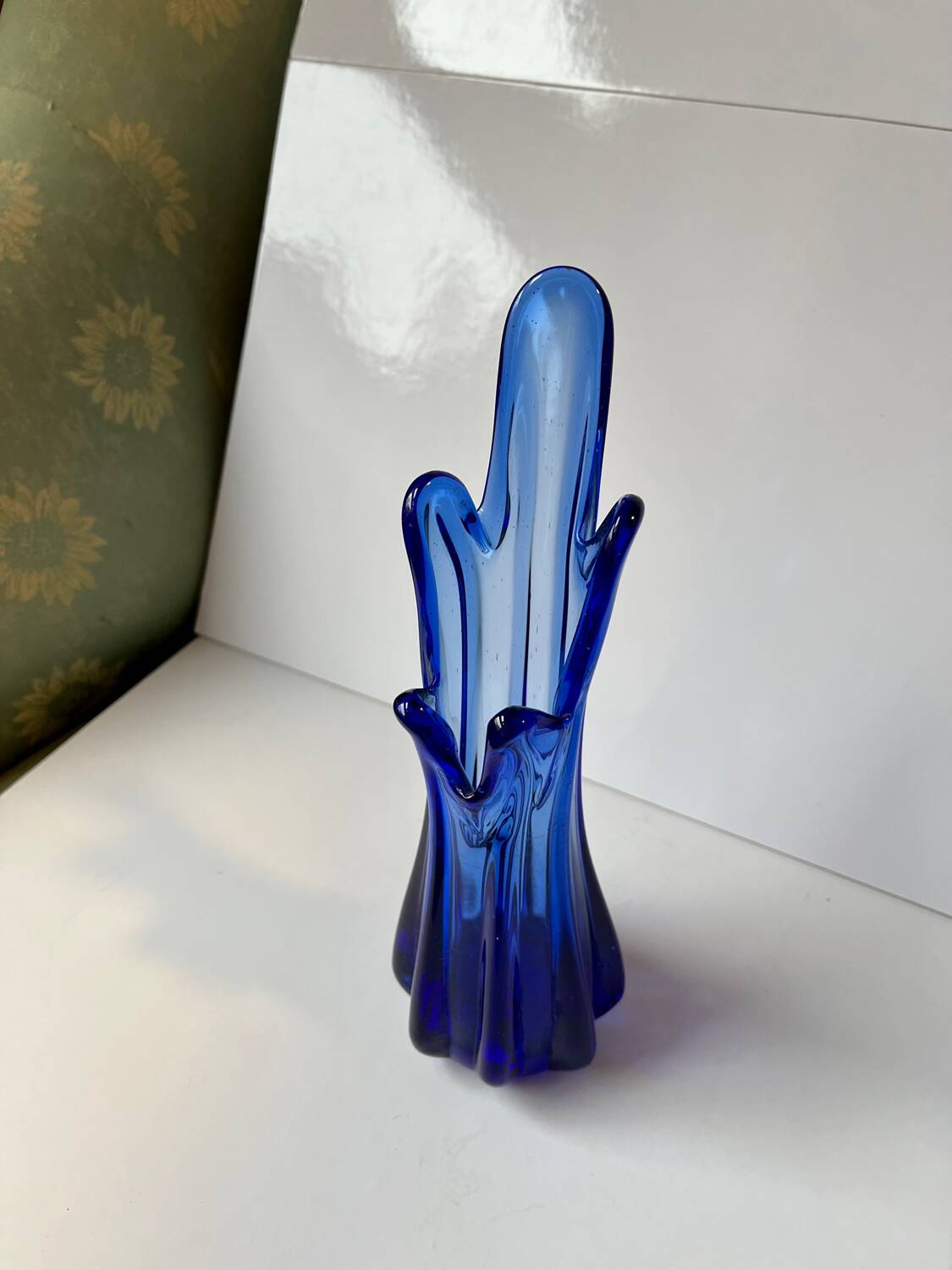 Vintage blue blown glass bud vase