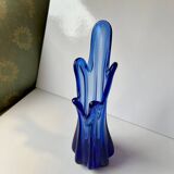 Vintage blue blown glass bud vase
