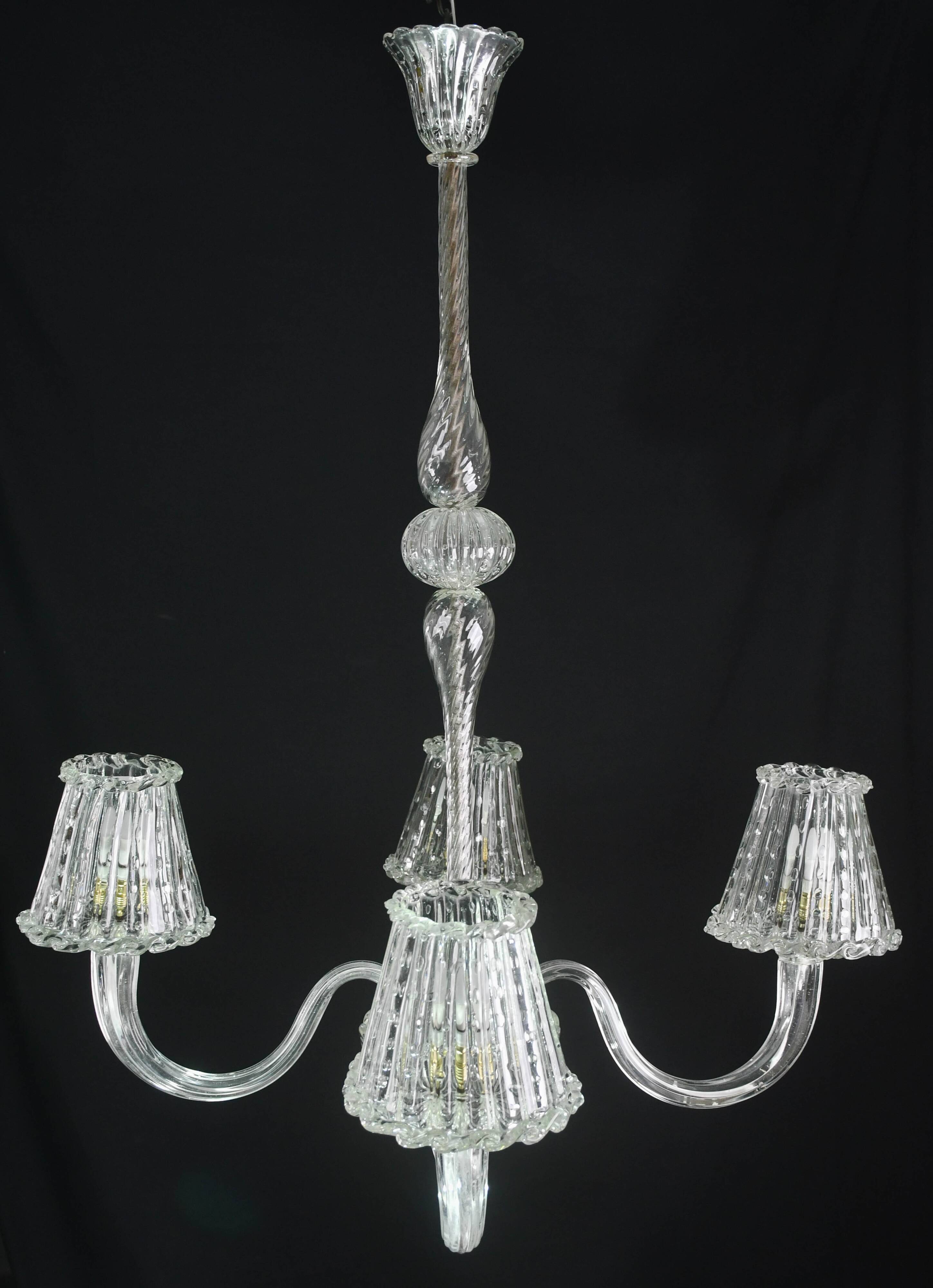 Luxury Art Decò Barovier e Toso Chandelier, Murano "Bubble" Glass, 1950s