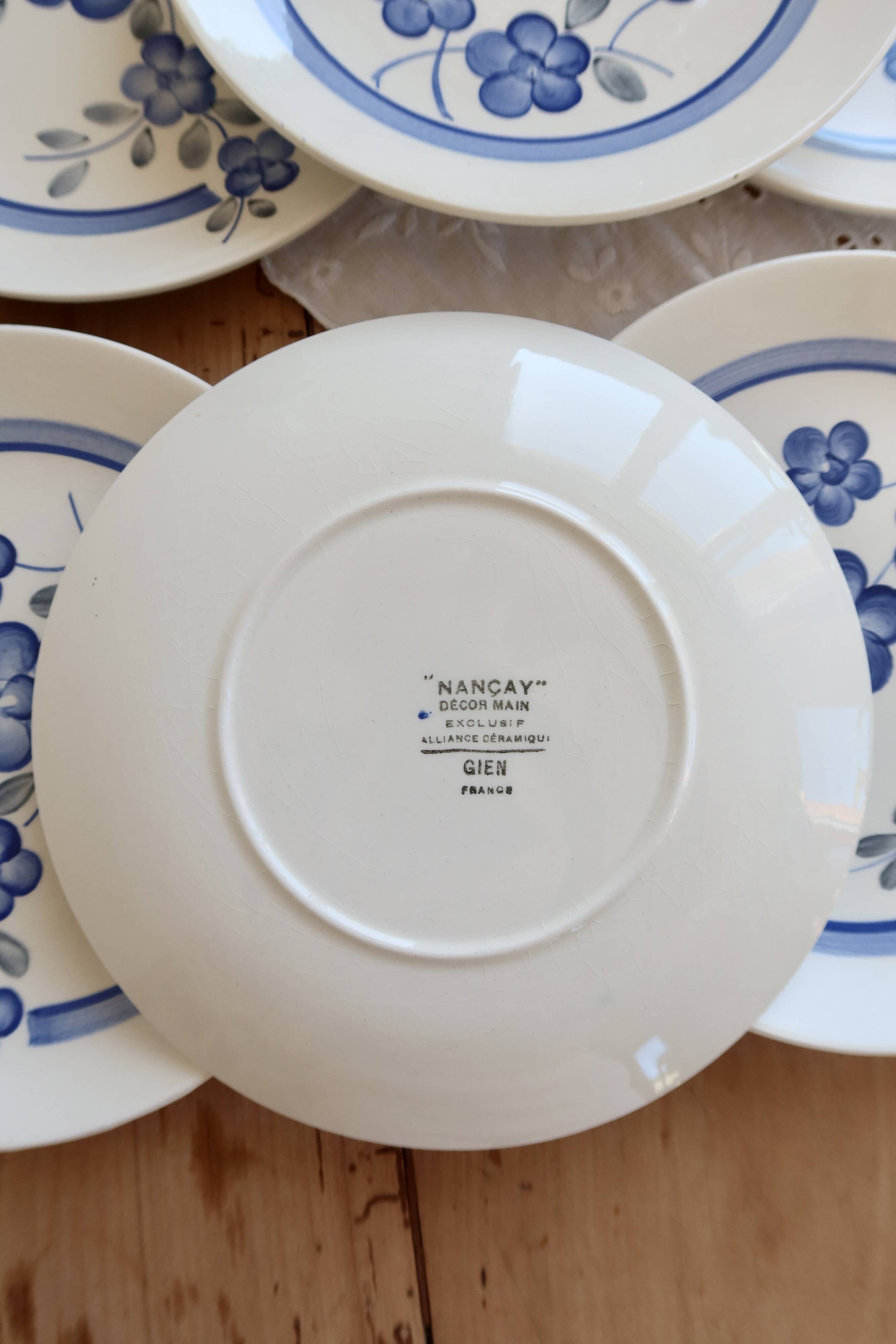 6 vintage dessert plates faience Gien model Nancay