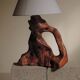 Sculptural lamp made of olive wood, around 1960.
