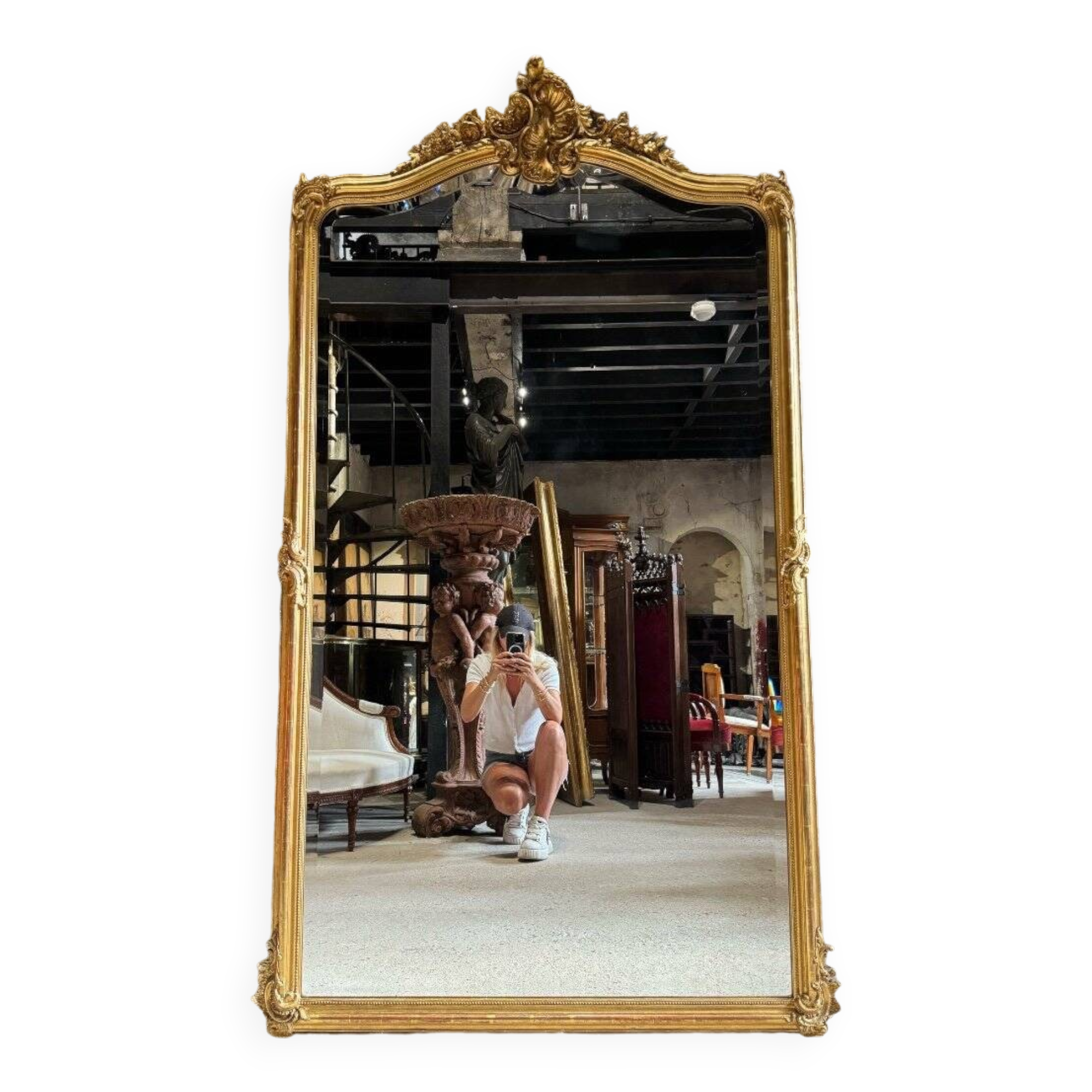 Napoleon III Period Fireplace Mirror in Gilded Wood with Louis XV Style Leaf