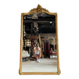 Napoleon III Period Fireplace Mirror in Gilded Wood with Louis XV Style Leaf