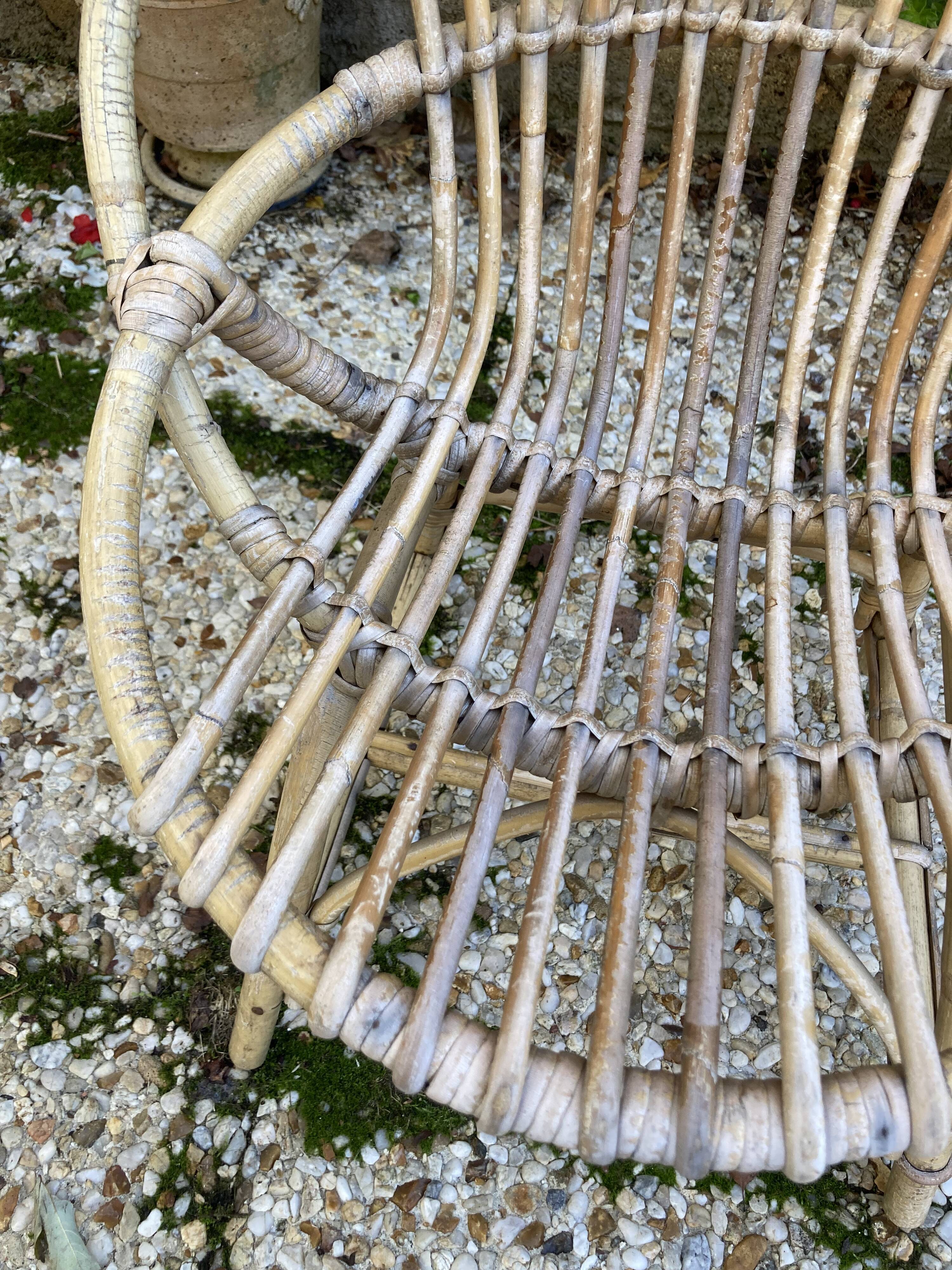 Set of 3 vintage rattan armchairs