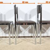 Suite of 3 Leather and Chrome Metal Chairs, attributed to Collomb Creation – 1970
