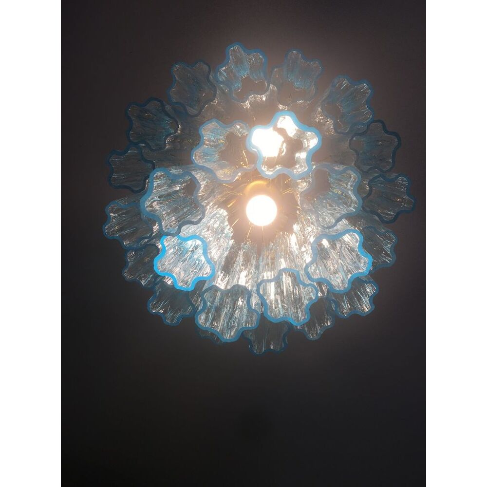 Light blue “tronchi” murano glass chandelier