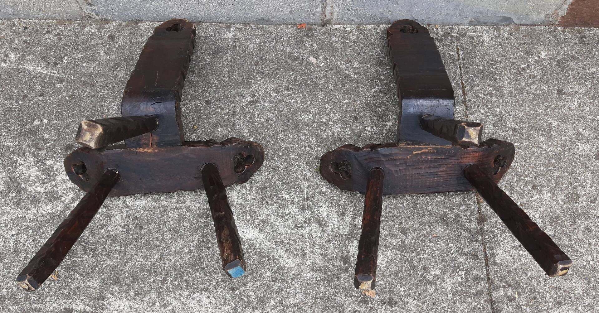 Pair of brutalist tripod stools