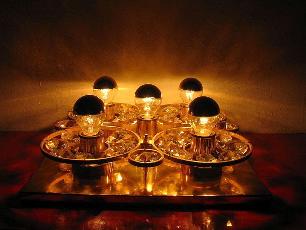 Lampe murale doré, cristaux de verre des années 1960