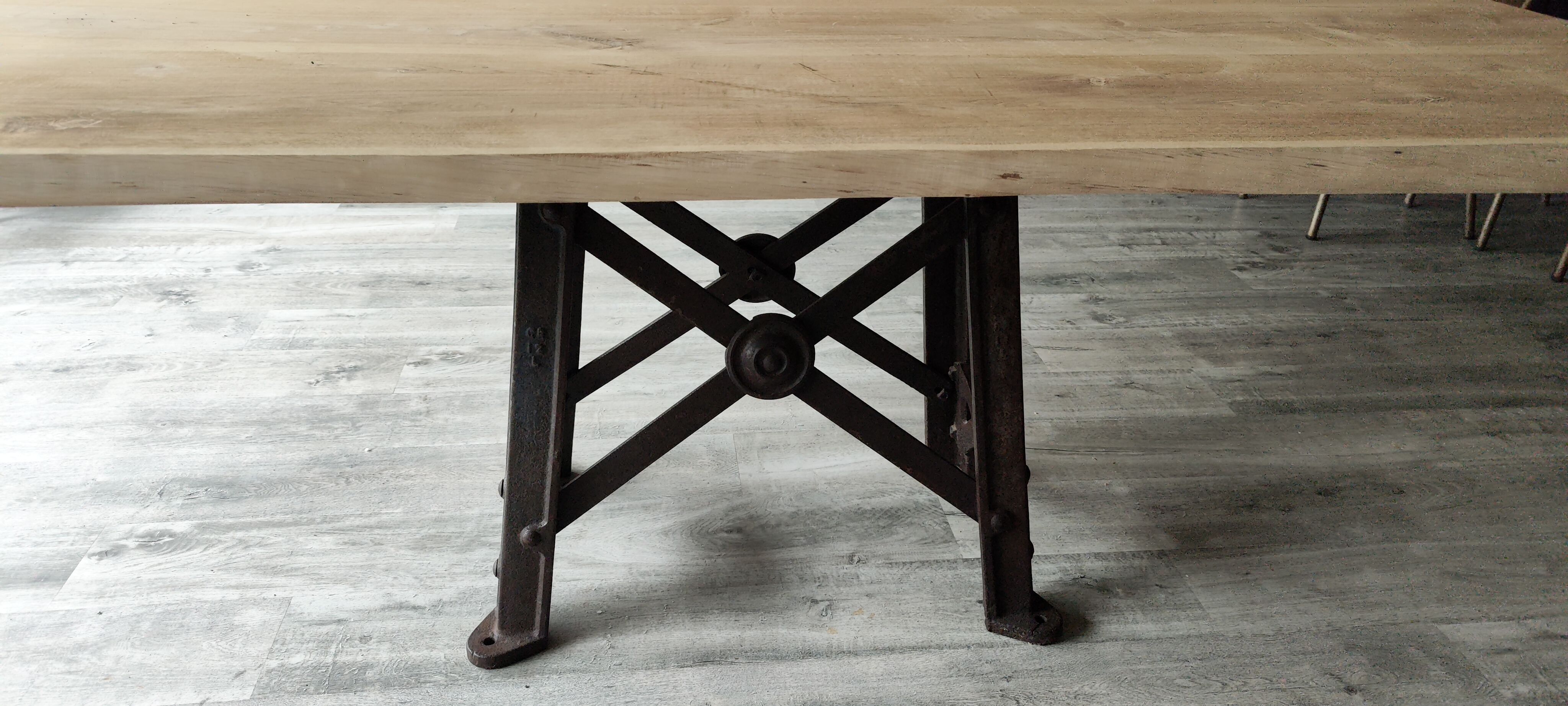 Industrial table top solid oak machine foot cast iron