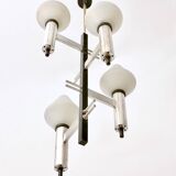 Lustre en verre et laiton blanc encastré et gravé