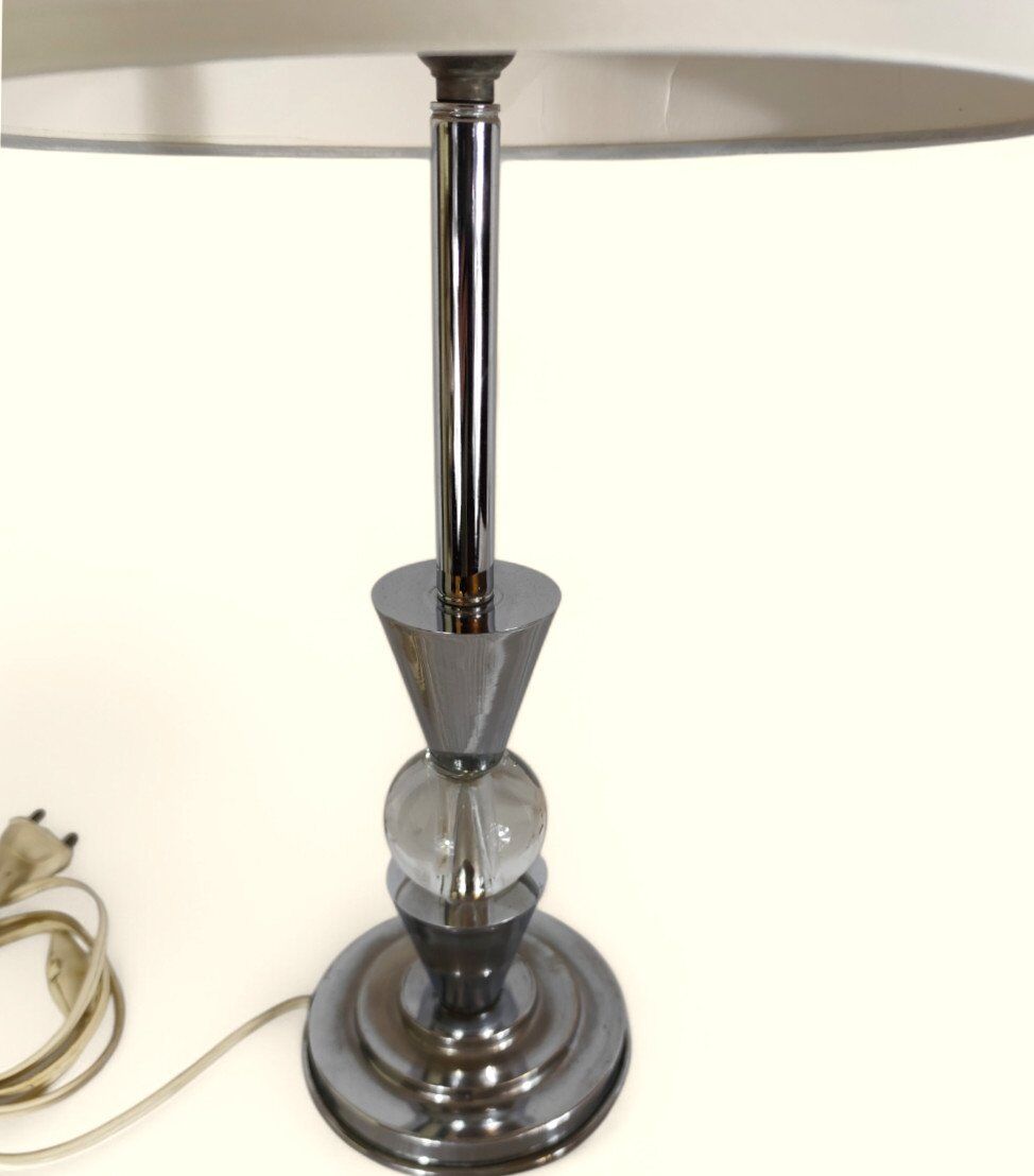 Chrome and Glass Lamp 1950s - Jacques Adnet Style