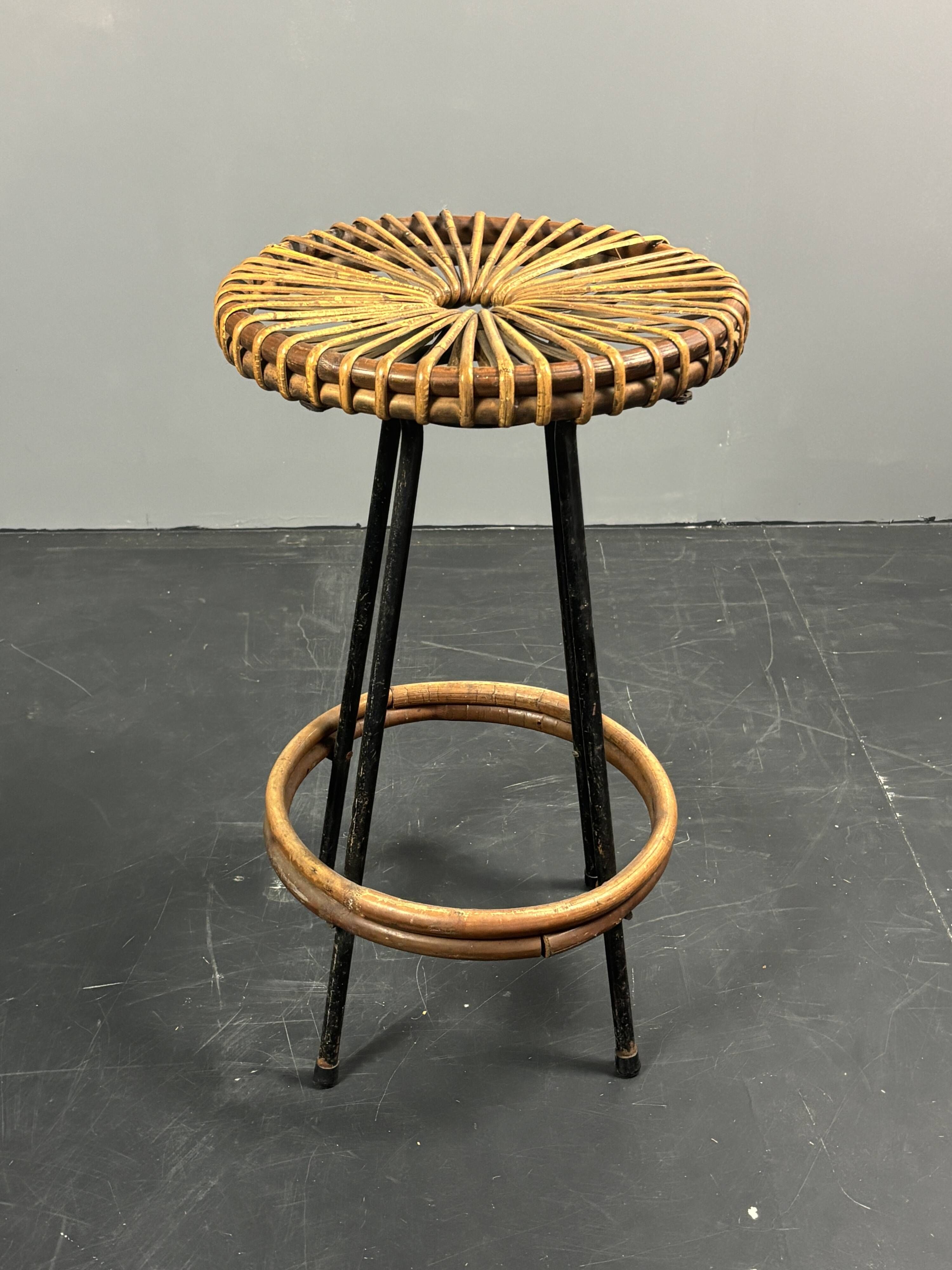 Midcentury Dutch rattan bamboo bar stools by Rohé Noordwolde, 1950s
