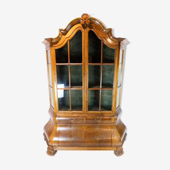 Rococo shaped glass cabinet of hand polished walnut, Denmark