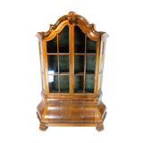 Rococo shaped glass cabinet of hand polished walnut, Denmark