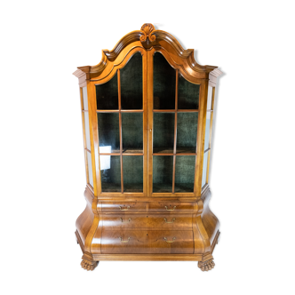 Rococo shaped glass cabinet of hand polished walnut, Denmark