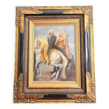 Oil Painting Canvas Orientalist Horseman Falcon Arab Hunting