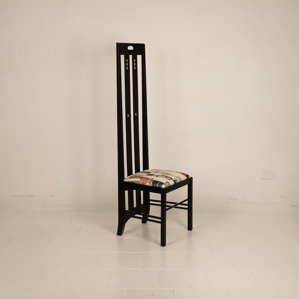 High Ingram chair by Charles R. Mackintosh for Alivar with Fornasetti fabric