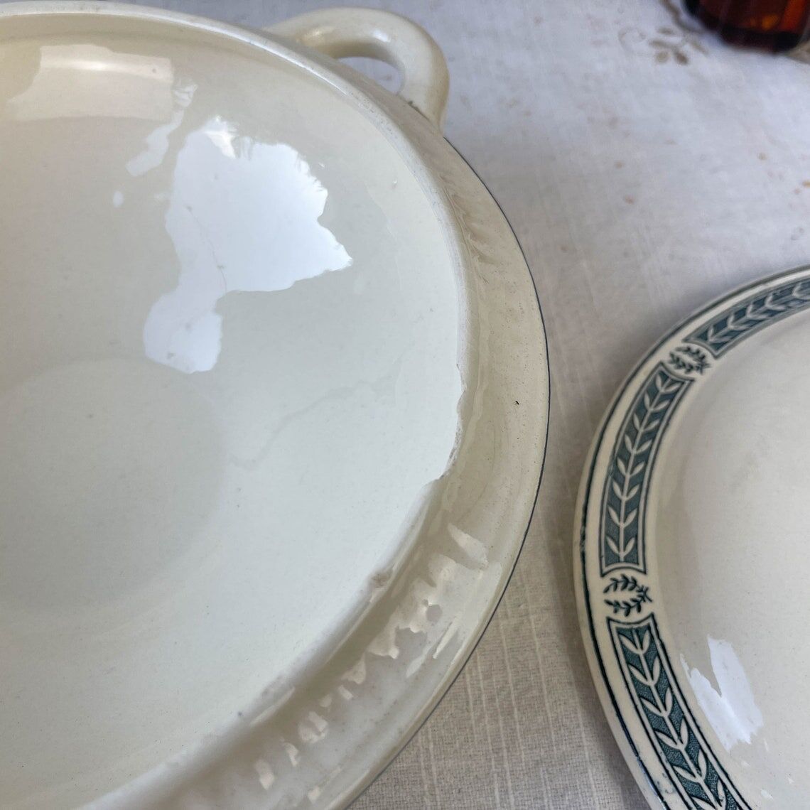 Vintage soup tureen, blue ironstone, Salins model, Castellane