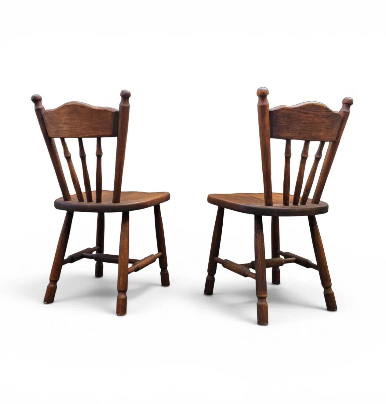 Set of 2 Oak Wood Victorian Child Stick Back Chairs / 1960s