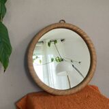 Vintage Round Rattan Wall Mirror 1990s