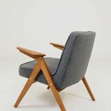 Vintage Lounge Chair Fully Refurbished, Graphite Wool Upholstery