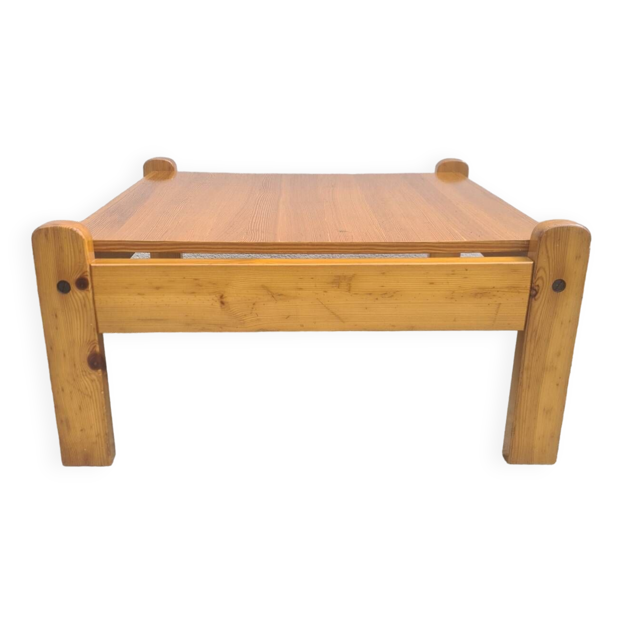 Brutalist square coffee table, solid pine, vintage