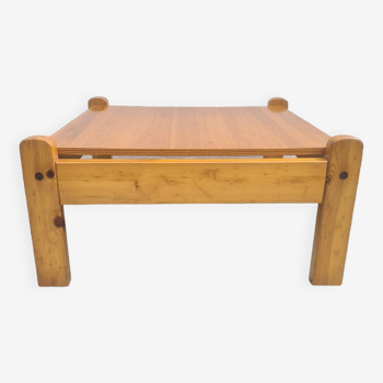 Brutalist square coffee table, solid pine, vintage