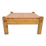 Brutalist square coffee table, solid pine, vintage