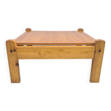 Brutalist square coffee table, solid pine, vintage
