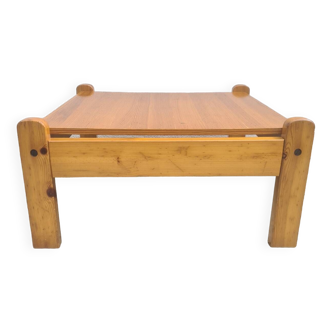 Brutalist square coffee table, solid pine, vintage
