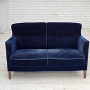 1960s, Danish 2-seater sofa. dark blue furniture velour.
