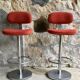 Pair of vintage bar stools with backrest - stainless steel base - 1960