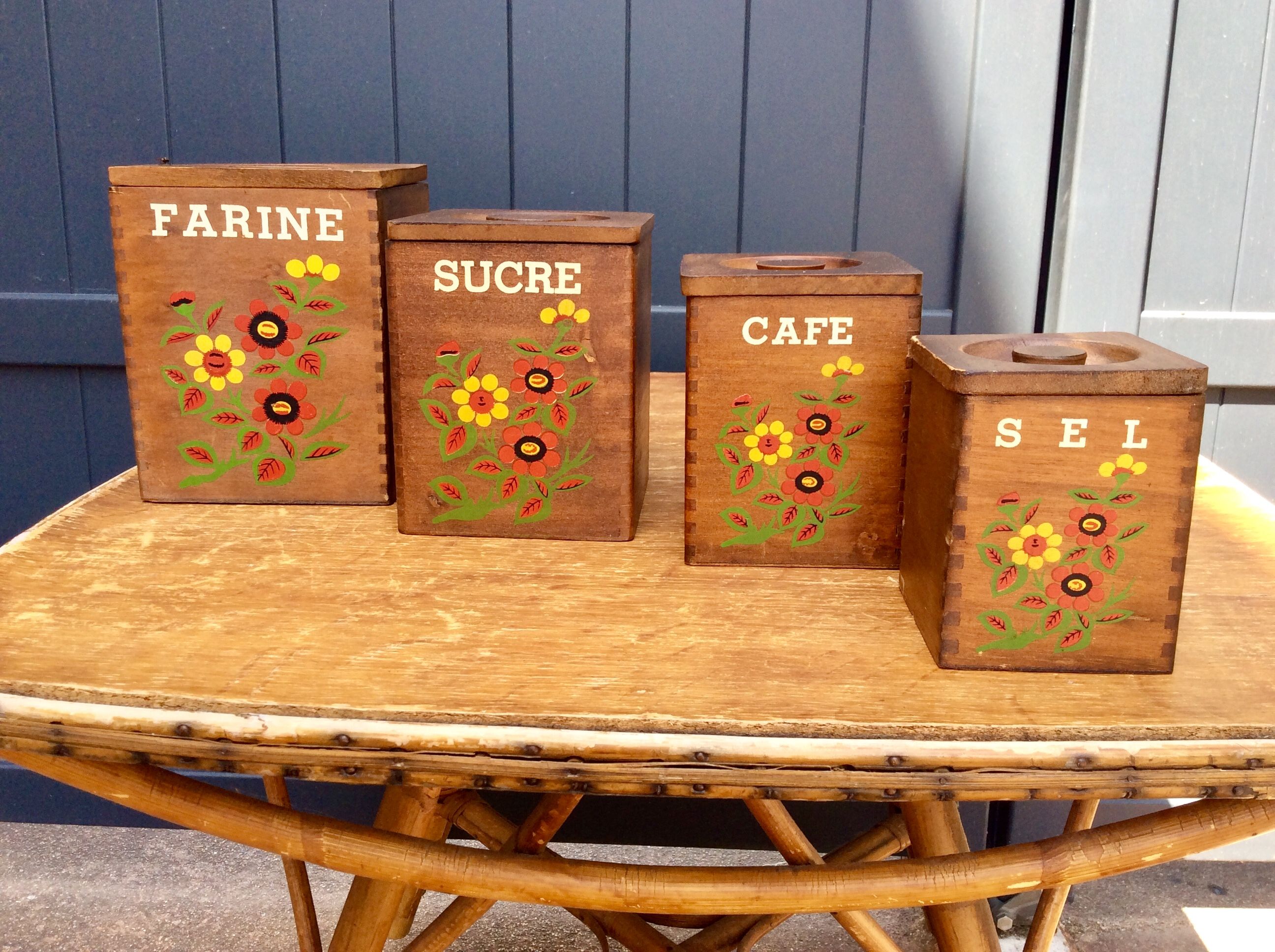 Set of four wooden kitchen boxes